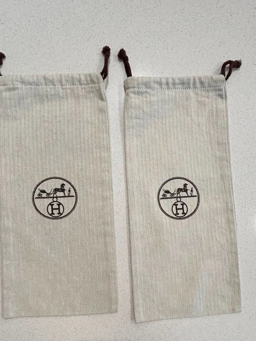 Authentic Hermès Herringbone Cotton Shoe Dust Bags  Set of 2 –   6.75” x 14.75